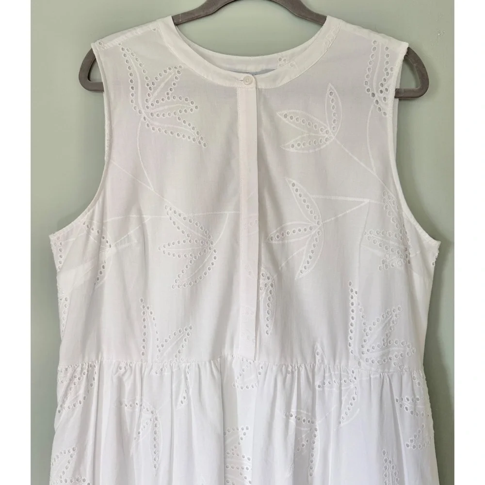 Cotton Floral Eyelet Sleeveless Midi Dress Croft & Barrow Large White NWT